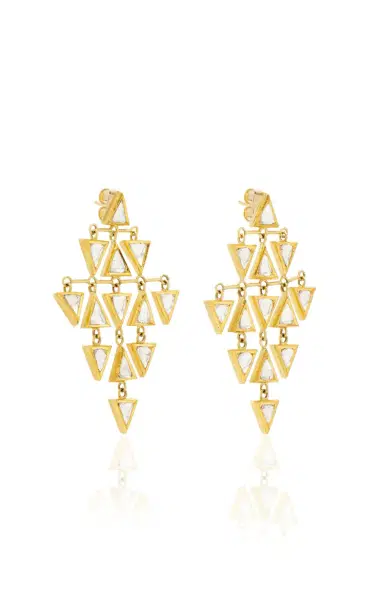 Amrapali 18K Yellow Gold Kundan Diamond Long Triangle Polki Earring | Thumbnail 3 Amrapali 18K Yellow Gold Kundan Diamond Long Triangle Polki Earring | Thumbnail 3