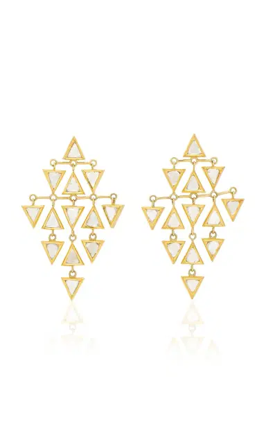 Amrapali 18K Yellow Gold Kundan Diamond Long Triangle Polki Earring | Thumbnail 1 Amrapali 18K Yellow Gold Kundan Diamond Long Triangle Polki Earring | Thumbnail 1