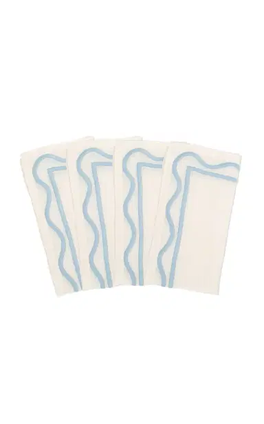 Misette Set-of-Four Colorblock Embroidered Linen Napkins - Light Blue | Thumbnail 1 Misette Set-of-Four Colorblock Embroidered Linen Napkins - Light Blue | Thumbnail 1
