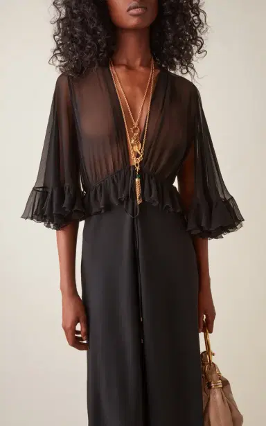 Chloé Ruffled Silk Crepe Maxi Dress | Thumbnail 3 Chloé Ruffled Silk Crepe Maxi Dress | Thumbnail 3
