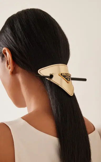 Prada Logo-Detailed Leather Hair Clip | Thumbnail 2 Prada Logo-Detailed Leather Hair Clip | Thumbnail 2