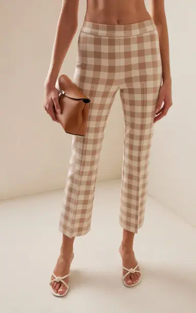 High Sport Kick Gingham Stretch-Cotton Knit Cropped Flared Pants | Thumbnail 3 High Sport Kick Gingham Stretch-Cotton Knit Cropped Flared Pants | Thumbnail 3