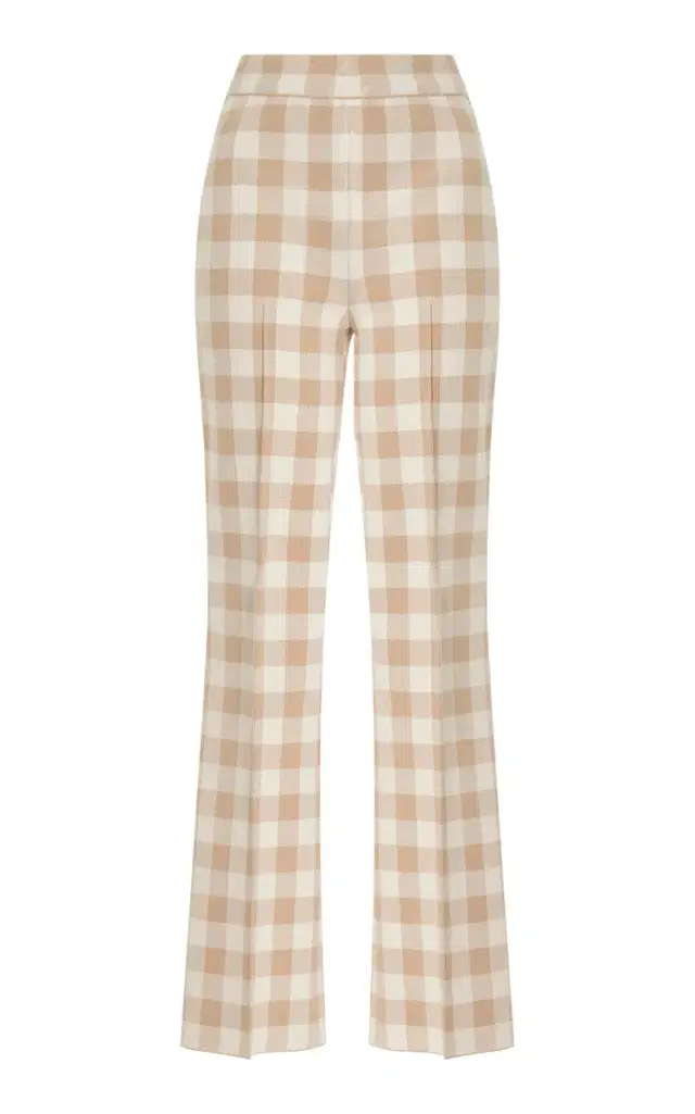 Kick Gingham Stretch-Cotton Knit Cropped Flared Pants Kick Gingham Stretch-Cotton Knit Cropped Flared Pants