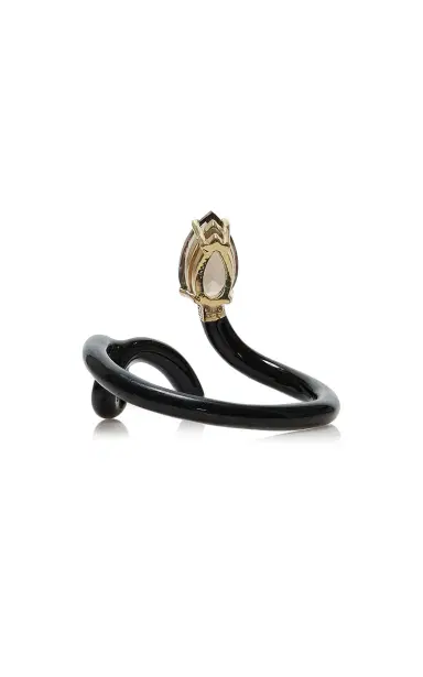 Bea Bongiasca 9kt Yellow Gold And Silver With Black Enamel And Drop Cut Smoky Quartz | Thumbnail 9 Bea Bongiasca 9kt Yellow Gold And Silver With Black Enamel And Drop Cut Smoky Quartz | Thumbnail 9