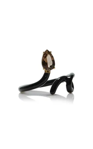 Bea Bongiasca 9kt Yellow Gold And Silver With Black Enamel And Drop Cut Smoky Quartz | Thumbnail 10 Bea Bongiasca 9kt Yellow Gold And Silver With Black Enamel And Drop Cut Smoky Quartz | Thumbnail 10