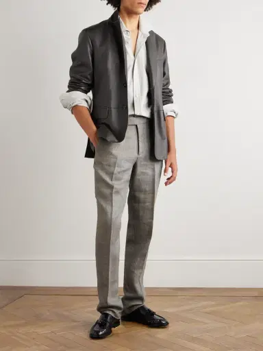 Ralph Lauren Purple Label Gregory Tapered Herringbone Linen, Silk and Cotton-Blend Trousers - Men | Thumbnail 2 Ralph Lauren Purple Label Gregory Tapered Herringbone Linen, Silk and Cotton-Blend Trousers - Men | Thumbnail 2