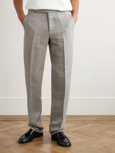 Ralph Lauren Purple Label Gregory Tapered Herringbone Linen, Silk and Cotton-Blend Trousers - Men | Thumbnail 3 Ralph Lauren Purple Label Gregory Tapered Herringbone Linen, Silk and Cotton-Blend Trousers - Men | Thumbnail 3