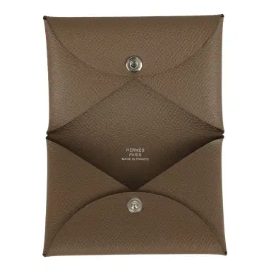 HERMÈS Hermes Calvi Card Holder Etoupe Epsom Palladium Hardware | Thumbnail 7 HERMÈS Hermes Calvi Card Holder Etoupe Epsom Palladium Hardware | Thumbnail 7