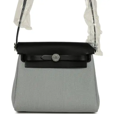 HERMÈS Hermes Herbag Zip 20 Mini Gris Pantin Toile Militaire Canvas and Black Vache Hunter Palladium Hardware | Thumbnail 1 HERMÈS Hermes Herbag Zip 20 Mini Gris Pantin Toile Militaire Canvas and Black Vache Hunter Palladium Hardware | Thumbnail 1