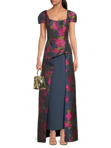 Kay Unger Women's Gene Floral Asymmetric Walk-Thru Gown - Wild Berry Blue Opal | Thumbnail 2 Kay Unger Women's Gene Floral Asymmetric Walk-Thru Gown - Wild Berry Blue Opal | Thumbnail 2
