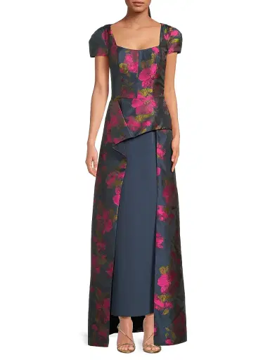 Kay Unger Women's Gene Floral Asymmetric Walk-Thru Gown - Wild Berry Blue Opal | Thumbnail 3 Kay Unger Women's Gene Floral Asymmetric Walk-Thru Gown - Wild Berry Blue Opal | Thumbnail 3