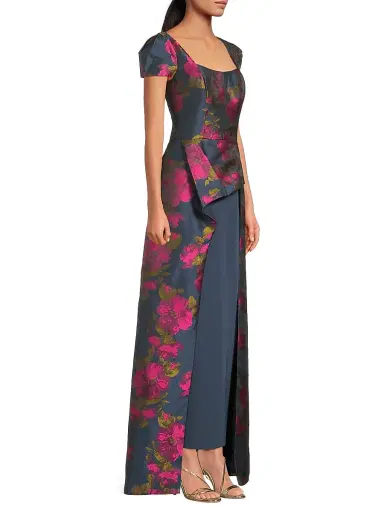 Kay Unger Women's Gene Floral Asymmetric Walk-Thru Gown - Wild Berry Blue Opal | Thumbnail 4 Kay Unger Women's Gene Floral Asymmetric Walk-Thru Gown - Wild Berry Blue Opal | Thumbnail 4