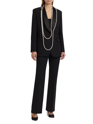 MOSCHINO Women's Pearl Necklace Wool-Blend Jacket - Multi Black - Size 12 | Thumbnail 2 MOSCHINO Women's Pearl Necklace Wool-Blend Jacket - Multi Black - Size 12 | Thumbnail 2