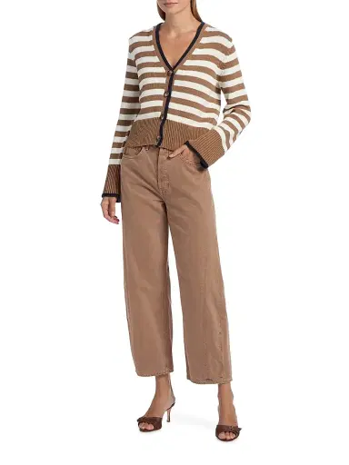 Veronica Beard Women's Monae Striped Cotton Cardigan - Dark Acorn Dove | Thumbnail 2 Veronica Beard Women's Monae Striped Cotton Cardigan - Dark Acorn Dove | Thumbnail 2