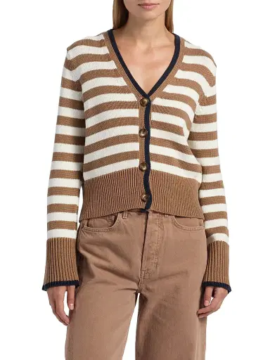Veronica Beard Women's Monae Striped Cotton Cardigan - Dark Acorn Dove | Thumbnail 3 Veronica Beard Women's Monae Striped Cotton Cardigan - Dark Acorn Dove | Thumbnail 3