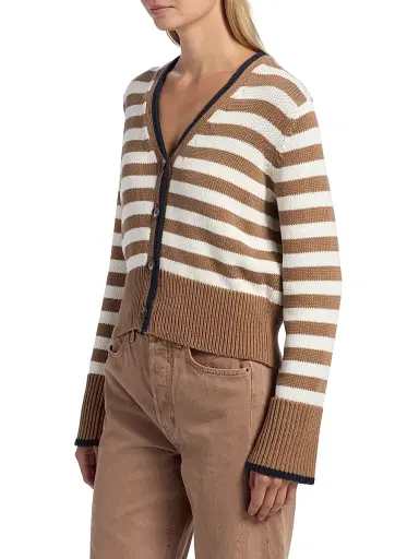 Veronica Beard Women's Monae Striped Cotton Cardigan - Dark Acorn Dove | Thumbnail 4 Veronica Beard Women's Monae Striped Cotton Cardigan - Dark Acorn Dove | Thumbnail 4