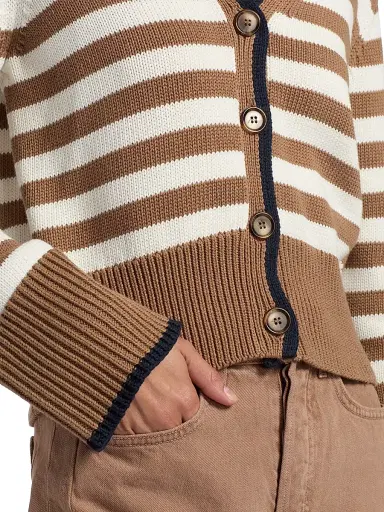 Veronica Beard Women's Monae Striped Cotton Cardigan - Dark Acorn Dove | Thumbnail 6 Veronica Beard Women's Monae Striped Cotton Cardigan - Dark Acorn Dove | Thumbnail 6