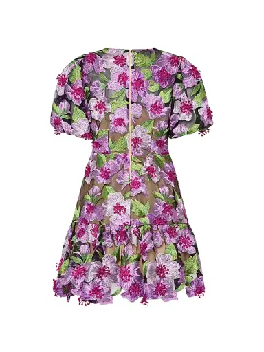 Milly Women's Yasmin Floral-Embroidered Fit & Flare Minidress - Pink Multi | Thumbnail 2 Milly Women's Yasmin Floral-Embroidered Fit & Flare Minidress - Pink Multi | Thumbnail 2