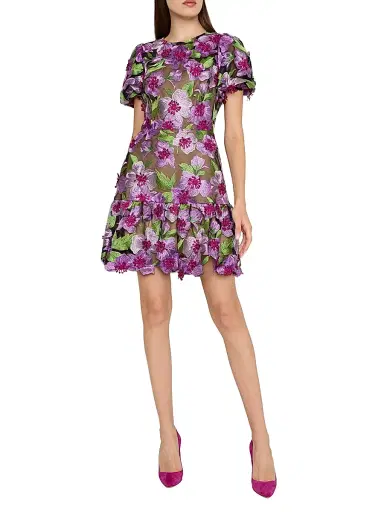 Milly Women's Yasmin Floral-Embroidered Fit & Flare Minidress - Pink Multi | Thumbnail 3 Milly Women's Yasmin Floral-Embroidered Fit & Flare Minidress - Pink Multi | Thumbnail 3