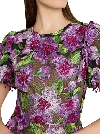 Milly Women's Yasmin Floral-Embroidered Fit & Flare Minidress - Pink Multi | Thumbnail 4 Milly Women's Yasmin Floral-Embroidered Fit & Flare Minidress - Pink Multi | Thumbnail 4