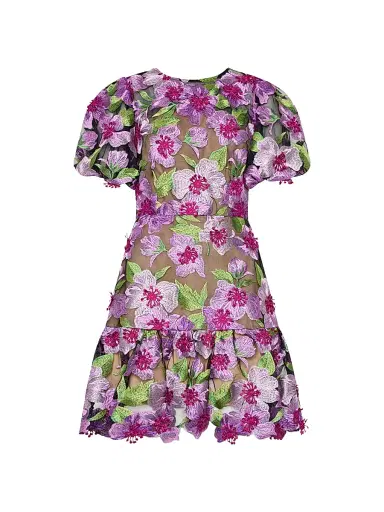 Milly Women's Yasmin Floral-Embroidered Fit & Flare Minidress - Pink Multi | Thumbnail 1 Milly Women's Yasmin Floral-Embroidered Fit & Flare Minidress - Pink Multi | Thumbnail 1