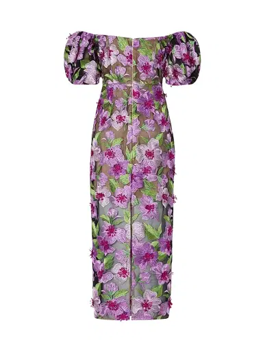 Milly Women's Nira Floral-Embroidered Off-The-Shoulder Midi-Dress - Pink Multi | Thumbnail 2 Milly Women's Nira Floral-Embroidered Off-The-Shoulder Midi-Dress - Pink Multi | Thumbnail 2