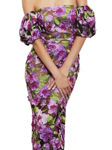 Milly Women's Nira Floral-Embroidered Off-The-Shoulder Midi-Dress - Pink Multi | Thumbnail 4 Milly Women's Nira Floral-Embroidered Off-The-Shoulder Midi-Dress - Pink Multi | Thumbnail 4