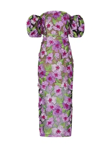 Milly Women's Nira Floral-Embroidered Off-The-Shoulder Midi-Dress - Pink Multi | Thumbnail 1 Milly Women's Nira Floral-Embroidered Off-The-Shoulder Midi-Dress - Pink Multi | Thumbnail 1