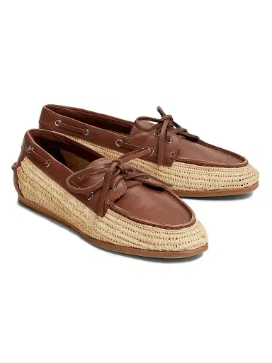 SIMKHAI Women's Danner Raffia & Leather Boat Shoes - Sable | Thumbnail 2 SIMKHAI Women's Danner Raffia & Leather Boat Shoes - Sable | Thumbnail 2