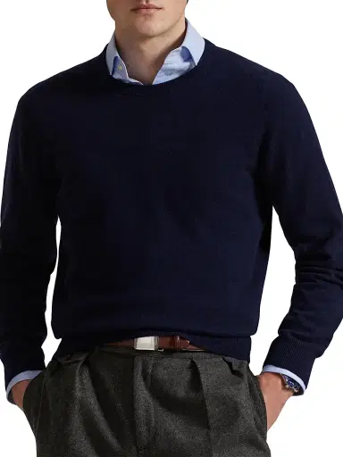 Polo Ralph Lauren Men's Washable Cashmere Crewneck Sweater - Hunter Navy | Thumbnail 3 Polo Ralph Lauren Men's Washable Cashmere Crewneck Sweater - Hunter Navy | Thumbnail 3