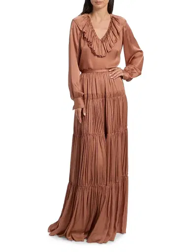 Ulla Johnson Women's Gaelle Silk Tiered High-Waisted Maxi Skirt - Desert Rose | Thumbnail 2 Ulla Johnson Women's Gaelle Silk Tiered High-Waisted Maxi Skirt - Desert Rose | Thumbnail 2