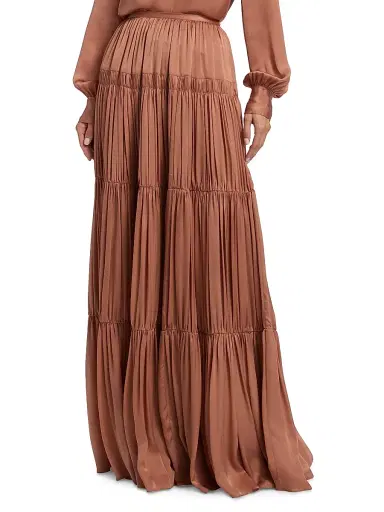Ulla Johnson Women's Gaelle Silk Tiered High-Waisted Maxi Skirt - Desert Rose | Thumbnail 3 Ulla Johnson Women's Gaelle Silk Tiered High-Waisted Maxi Skirt - Desert Rose | Thumbnail 3