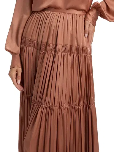 Ulla Johnson Women's Gaelle Silk Tiered High-Waisted Maxi Skirt - Desert Rose | Thumbnail 6 Ulla Johnson Women's Gaelle Silk Tiered High-Waisted Maxi Skirt - Desert Rose | Thumbnail 6