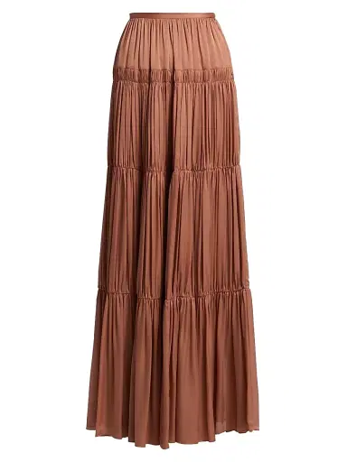 Ulla Johnson Women's Gaelle Silk Tiered High-Waisted Maxi Skirt - Desert Rose | Thumbnail 1 Ulla Johnson Women's Gaelle Silk Tiered High-Waisted Maxi Skirt - Desert Rose | Thumbnail 1