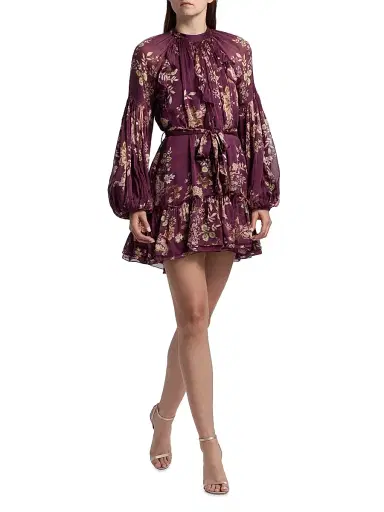 Hemant & Nandita Women's Savi Ruffled Floral Minidress - Burgundy Floral | Thumbnail 2 Hemant & Nandita Women's Savi Ruffled Floral Minidress - Burgundy Floral | Thumbnail 2