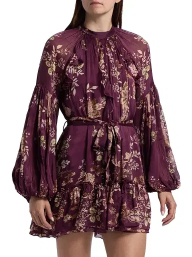Hemant & Nandita Women's Savi Ruffled Floral Minidress - Burgundy Floral | Thumbnail 3 Hemant & Nandita Women's Savi Ruffled Floral Minidress - Burgundy Floral | Thumbnail 3