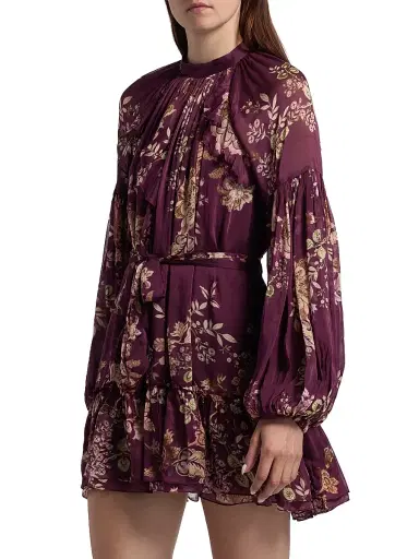 Hemant & Nandita Women's Savi Ruffled Floral Minidress - Burgundy Floral | Thumbnail 4 Hemant & Nandita Women's Savi Ruffled Floral Minidress - Burgundy Floral | Thumbnail 4