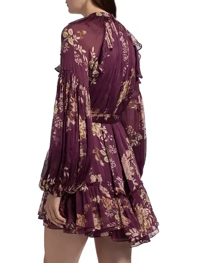 Hemant & Nandita Women's Savi Ruffled Floral Minidress - Burgundy Floral | Thumbnail 5 Hemant & Nandita Women's Savi Ruffled Floral Minidress - Burgundy Floral | Thumbnail 5