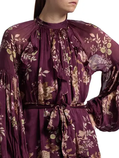 Hemant & Nandita Women's Savi Ruffled Floral Minidress - Burgundy Floral | Thumbnail 6 Hemant & Nandita Women's Savi Ruffled Floral Minidress - Burgundy Floral | Thumbnail 6