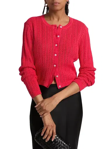 Cami NYC Women's Dresden Cotton Pointelle-Knit Crop Cardigan - Candy Apple | Thumbnail 3 Cami NYC Women's Dresden Cotton Pointelle-Knit Crop Cardigan - Candy Apple | Thumbnail 3