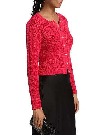 Cami NYC Women's Dresden Cotton Pointelle-Knit Crop Cardigan - Candy Apple | Thumbnail 4 Cami NYC Women's Dresden Cotton Pointelle-Knit Crop Cardigan - Candy Apple | Thumbnail 4