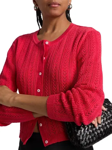 Cami NYC Women's Dresden Cotton Pointelle-Knit Crop Cardigan - Candy Apple | Thumbnail 6 Cami NYC Women's Dresden Cotton Pointelle-Knit Crop Cardigan - Candy Apple | Thumbnail 6