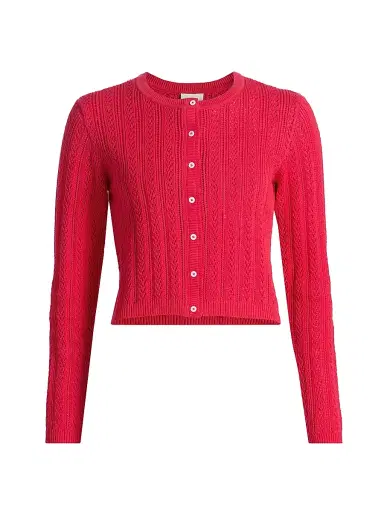 Cami NYC Women's Dresden Cotton Pointelle-Knit Crop Cardigan - Candy Apple | Thumbnail 1 Cami NYC Women's Dresden Cotton Pointelle-Knit Crop Cardigan - Candy Apple | Thumbnail 1