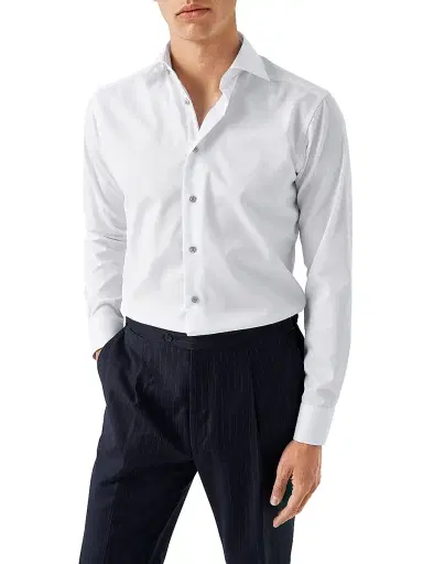 Eton Men's Cotton-Twill Contemporary-Fit Dress Shirt - White Grey | Thumbnail 3 Eton Men's Cotton-Twill Contemporary-Fit Dress Shirt - White Grey | Thumbnail 3