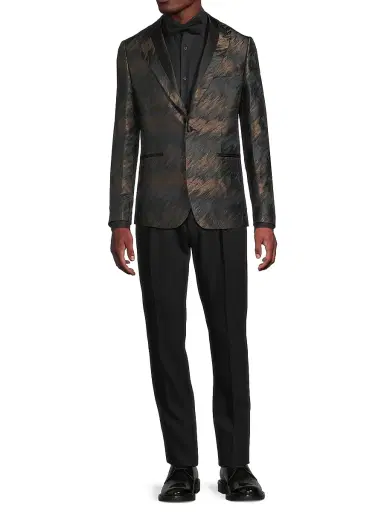 Pal Zileri Men's Abstract Silk-Blend Single-Breasted Dinner Jacket - Grey | Thumbnail 2 Pal Zileri Men's Abstract Silk-Blend Single-Breasted Dinner Jacket - Grey | Thumbnail 2