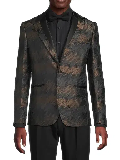 Pal Zileri Men's Abstract Silk-Blend Single-Breasted Dinner Jacket - Grey | Thumbnail 3 Pal Zileri Men's Abstract Silk-Blend Single-Breasted Dinner Jacket - Grey | Thumbnail 3