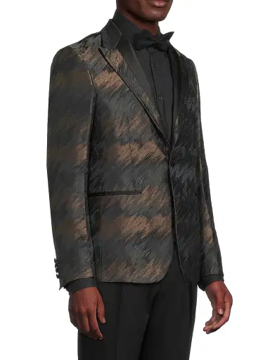 Pal Zileri Men's Abstract Silk-Blend Single-Breasted Dinner Jacket - Grey | Thumbnail 4 Pal Zileri Men's Abstract Silk-Blend Single-Breasted Dinner Jacket - Grey | Thumbnail 4