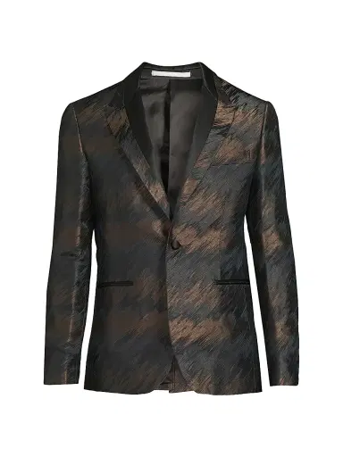 Pal Zileri Men's Abstract Silk-Blend Single-Breasted Dinner Jacket - Grey | Thumbnail 1 Pal Zileri Men's Abstract Silk-Blend Single-Breasted Dinner Jacket - Grey | Thumbnail 1