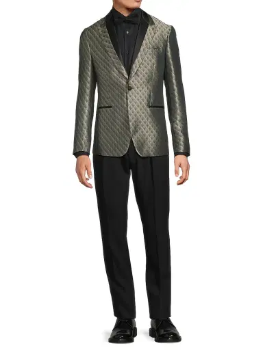 Pal Zileri Men's Geometric Single-Breasted Dinner Jacket - Grey | Thumbnail 2 Pal Zileri Men's Geometric Single-Breasted Dinner Jacket - Grey | Thumbnail 2