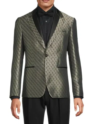 Pal Zileri Men's Geometric Single-Breasted Dinner Jacket - Grey | Thumbnail 3 Pal Zileri Men's Geometric Single-Breasted Dinner Jacket - Grey | Thumbnail 3